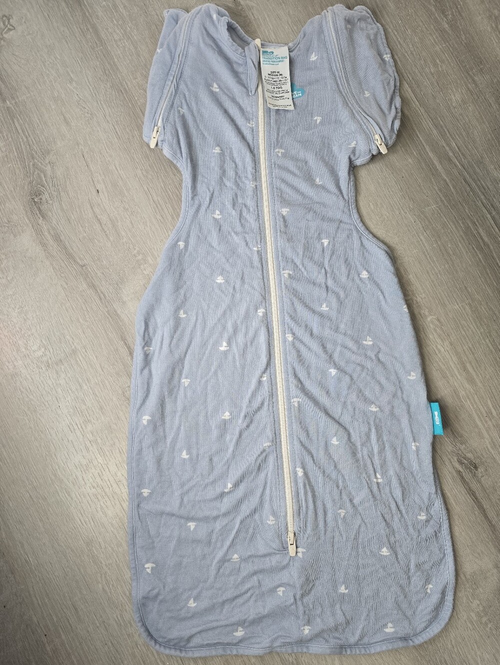 Love to dream Light Blue Baby One-Piece Swaddle with White Sailboat Print